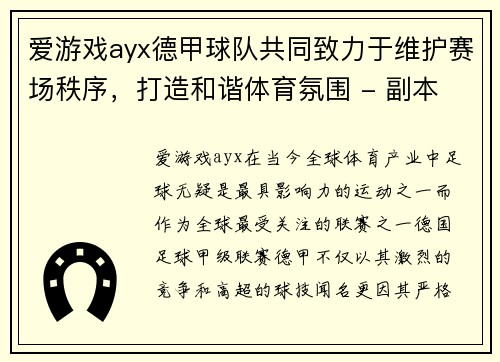爱游戏ayx德甲球队共同致力于维护赛场秩序，打造和谐体育氛围 - 副本